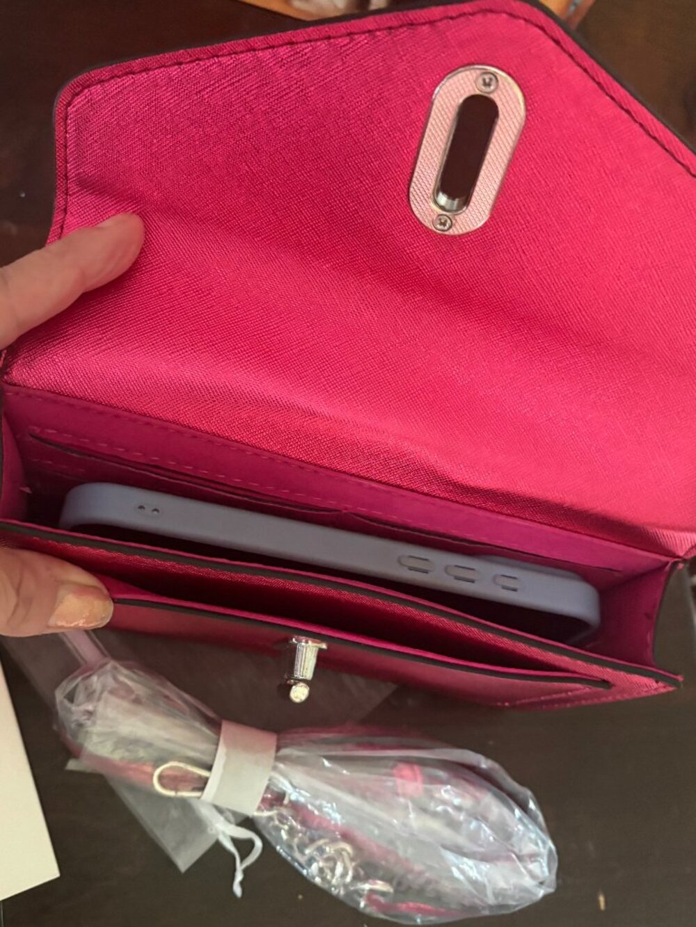 Isabelle Hot Pink Saffiano Crossbody Bag NWT | Envelope Clutch | Turn-Lock - Picture 5 of 6